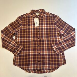EUC Pact Women's Plaid Button Down Shirt - Red and Brown